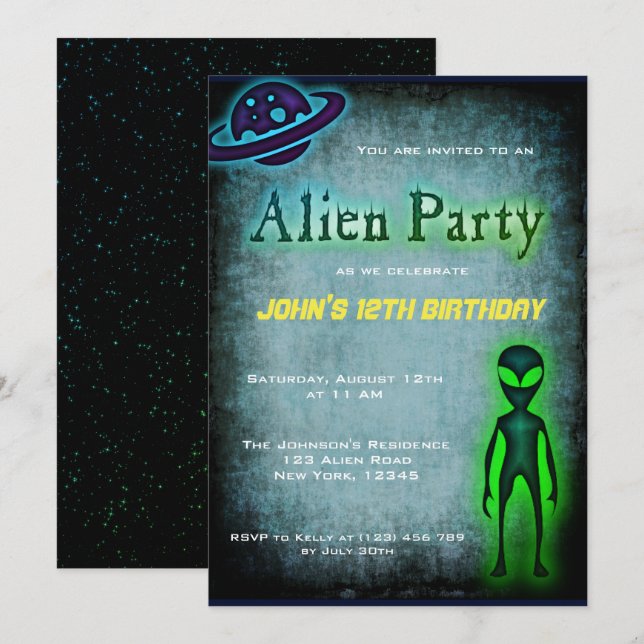 Convite para Festa de aniversário de Alienígena su (Frente/Verso)