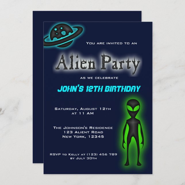 Convite para Festa de aniversário de Alienígena su (Frente/Verso)