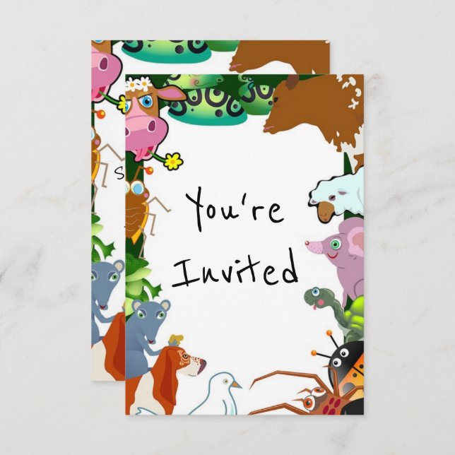 convite para festa de aniversário de animais do zo (Frente/Verso)