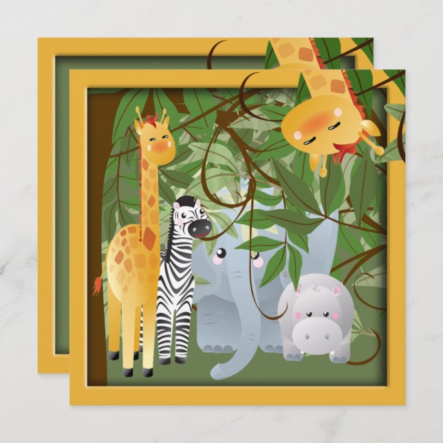 Convite Para Festa de aniversário De Animais Safar (Frente/Verso)