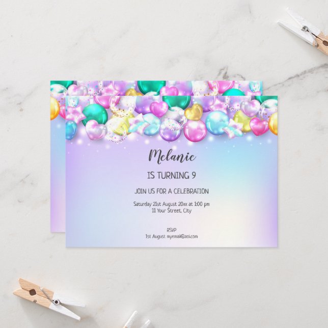 Convite para Festa de aniversário de Balões Cachor (Frente/Verso In Situ)