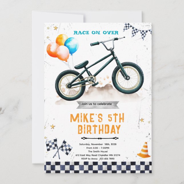 Convite para festa de aniversário de bicicleta BMX (Frente)