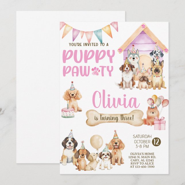 Convite para festa de aniversário de cachorrinho(a (Frente/Verso)