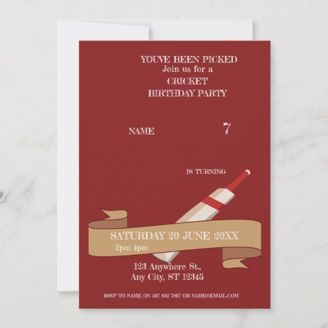 Convite para Festa de Aniversário de Críquete Espo (Frente)