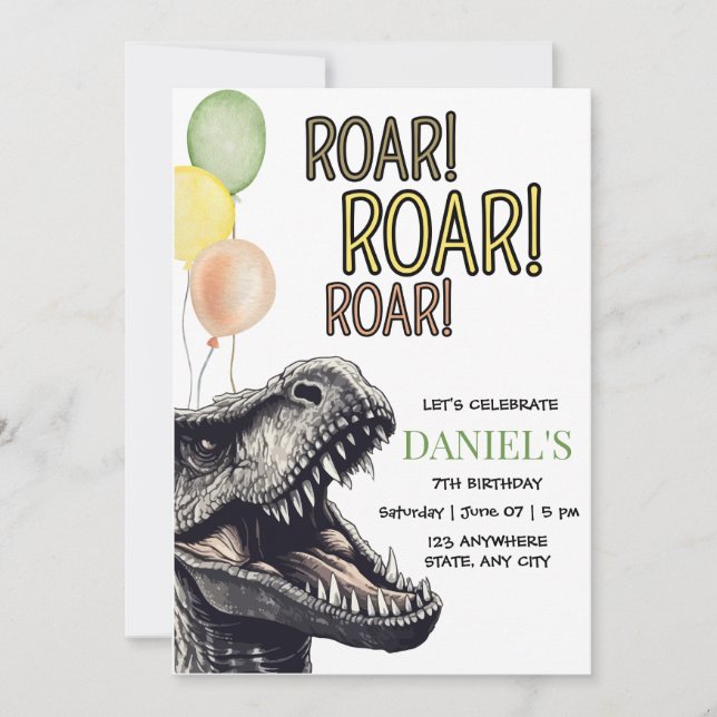 Convite para Festa de Aniversário de Dinossauro, T (Frente)