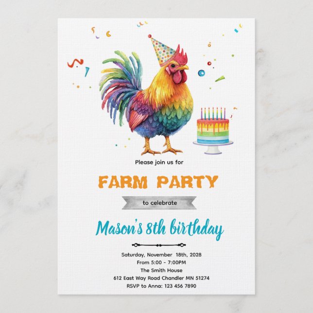 Convite para Festa de Aniversário de Frango (Frente)