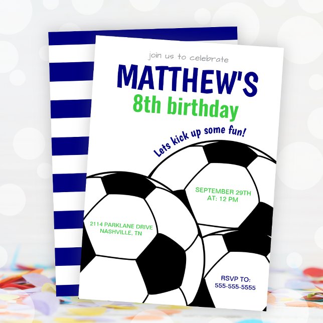 Convite para Festa de Aniversário de Futebol Azul (Boys Soccer Birthday Party Invitation)