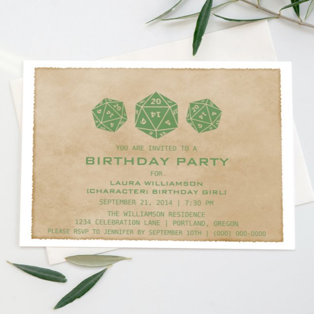 Convite para Festa de aniversário de Gamer de Dice (Green Grunge d0 Dice Gamer Birthday Party Invite)
