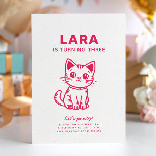 Convite para festa de aniversário de gatinho rosa