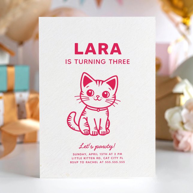 Convite para festa de aniversário de gatinho rosa (Criador carregado)