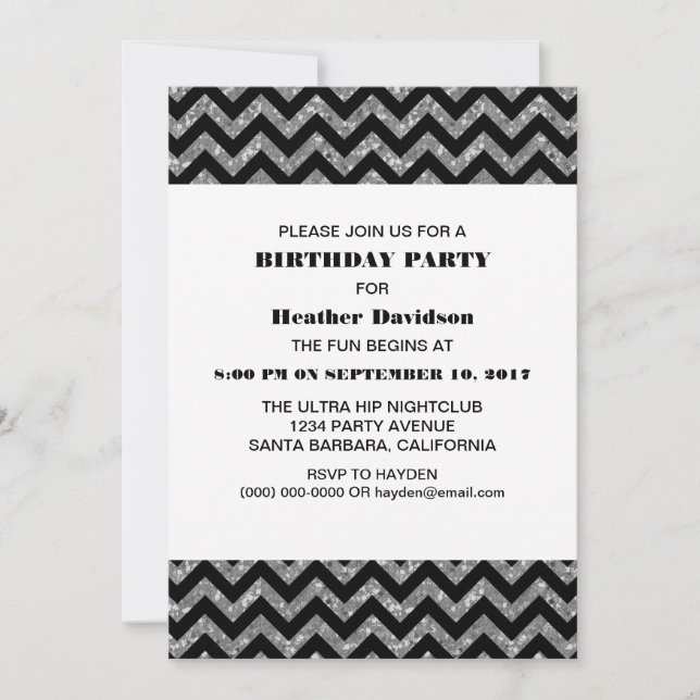 Convite para Festa de aniversário de Glitter Silve (Frente)