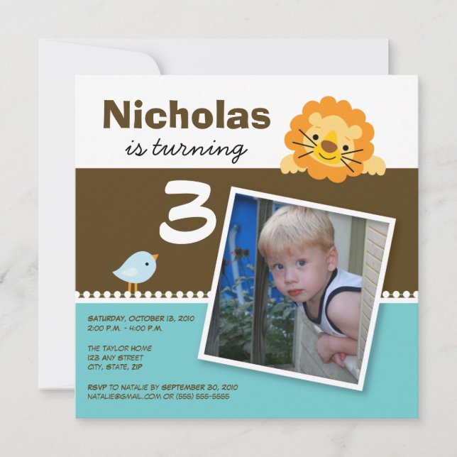 Convite para Festa de aniversário de Leão e Birdie (Frente)