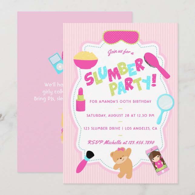 Convite para Festa de Aniversário de Menina com Pe (Frente/Verso)