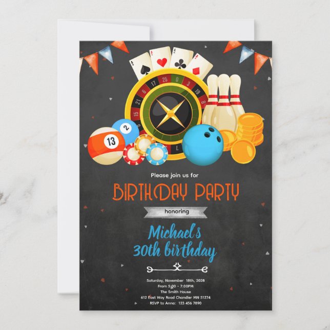 Convite para festa de aniversário de noite de jogo (Frente)