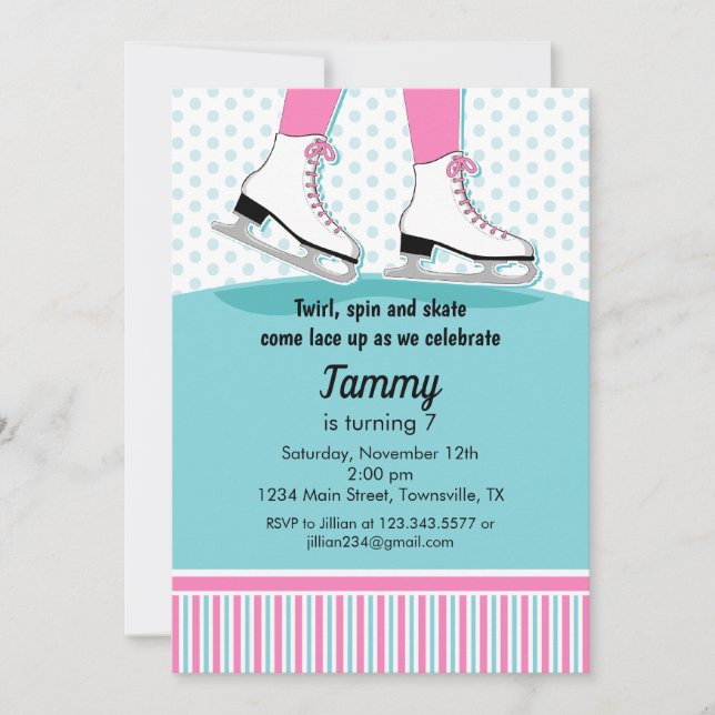 Convite para Festa de Aniversário de Patinação no  (Frente)