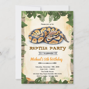 convite para festa de aniversário de réptil python