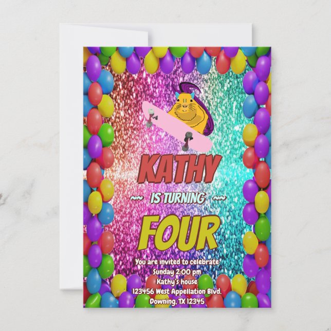 Convite para Festa de aniversário de skate de esqu (Frente)