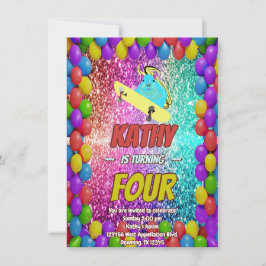 Convite para Festa de aniversário de skate de esqu