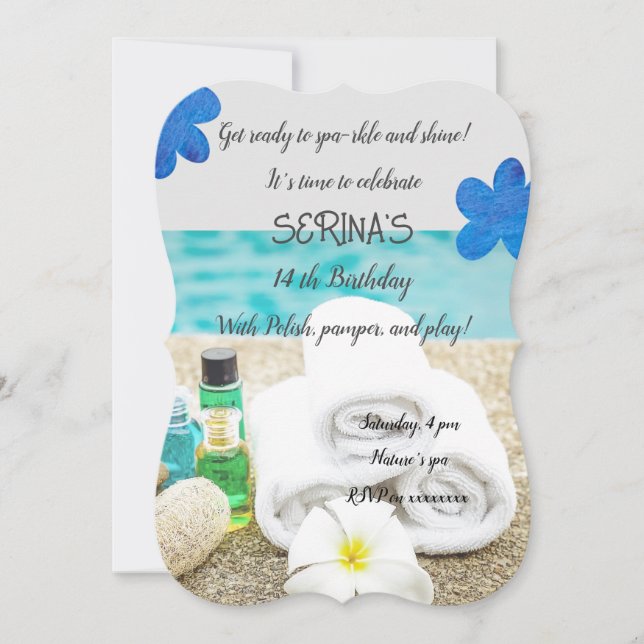 convite para festa de aniversário de spa para meni (Frente)