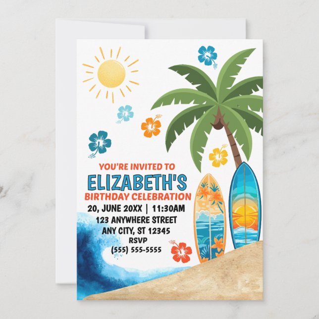 Convite para Festa de Aniversário de Surfe (Frente)