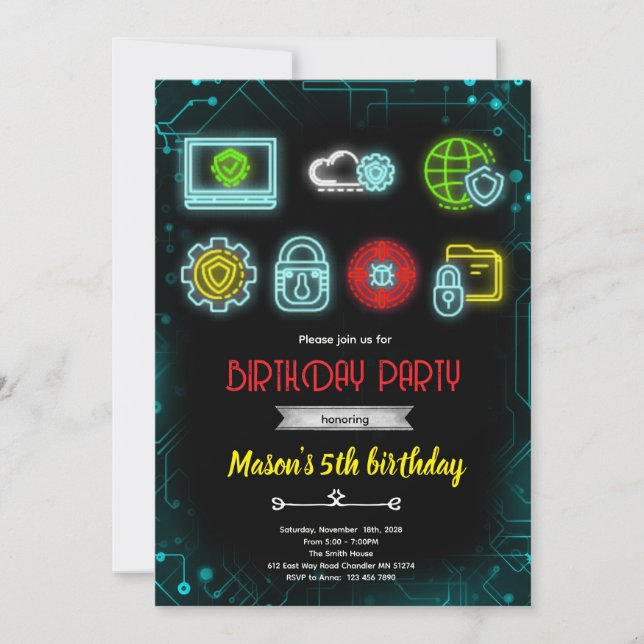 convite para festa de aniversário de tecnologia de (Frente)