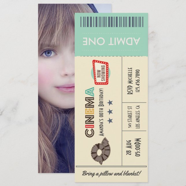 Convite para Festa de aniversário de Tíquete de Re (Frente/Verso)