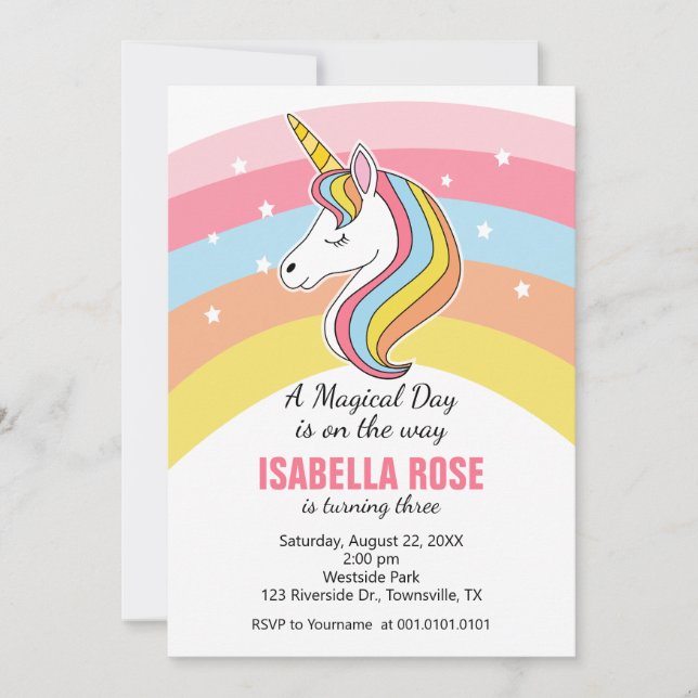Convite para Festa de Aniversário de Unicórnio (Frente)