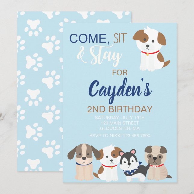 Convite para festa de aniversário do cachorrinho A (Frente/Verso)