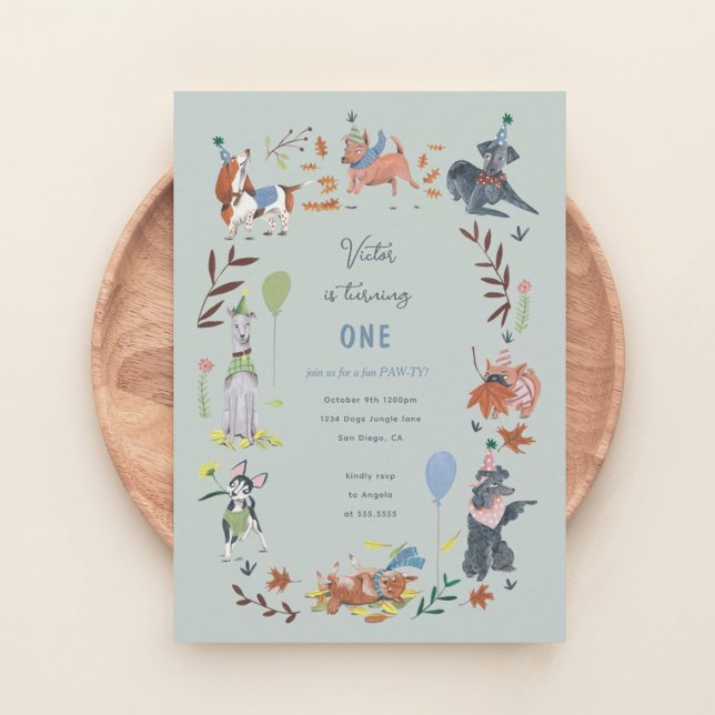 Convite para festa de aniversário do menino com ca (Birthday Paw-ty cute puppy dogs Invitation kids party)