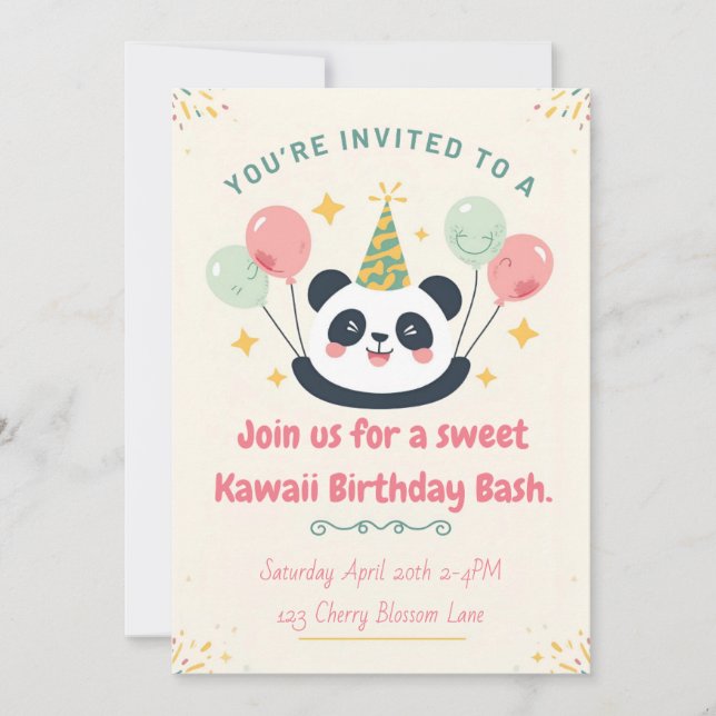 Convite para Festa de Aniversário do Panda Kawaii  (Frente)