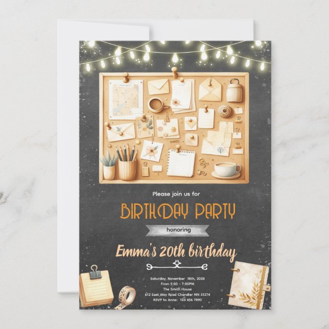Convite para festa de aniversário do quadro de vis (Frente)