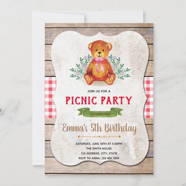 convite para festa de aniversário do urso (Frente)