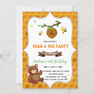 Convite para festa de aniversário do urso e da abe