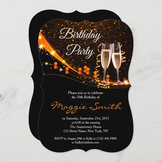 Convite para Festa de aniversário Elegante Amber C (Frente/Verso)