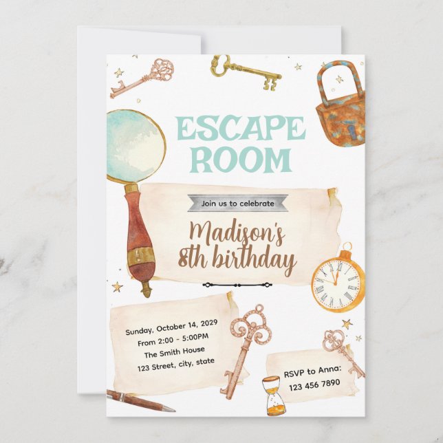 Convite para festa de aniversário em escape room (Frente)