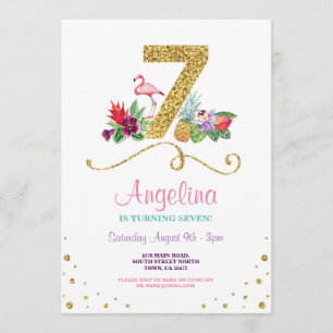 Convite para Festa de aniversário Flamingo Aloha 7