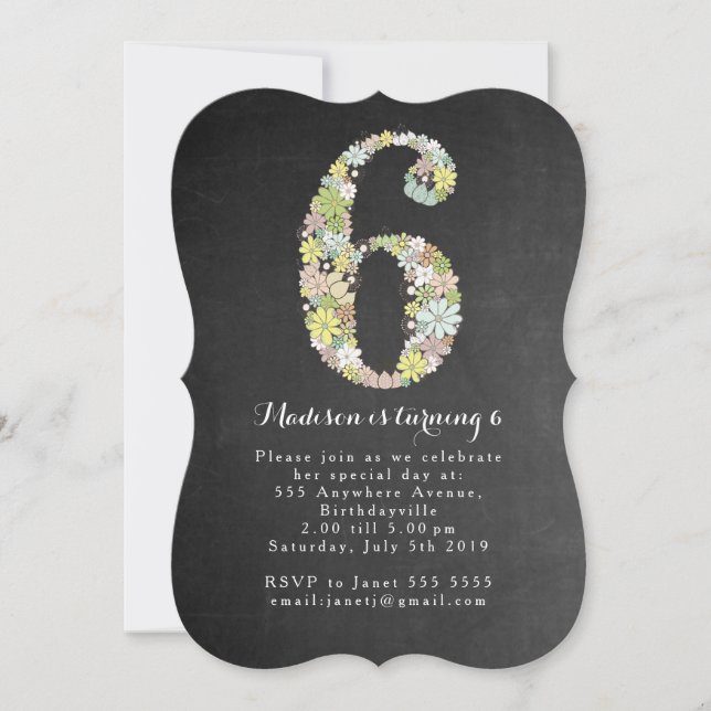 Convite para Festa de aniversário Floral 6 (Frente)