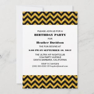 Convite para Festa de aniversário Glitter Chevron 