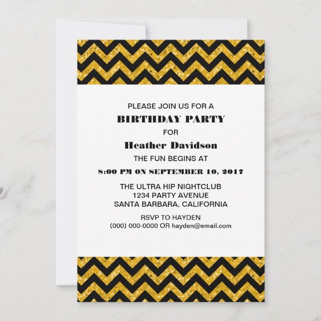 Convite para Festa de aniversário Glitter Chevron  (Frente)