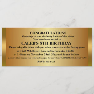 Convite para Festa de Aniversário GOLDEN TICKET