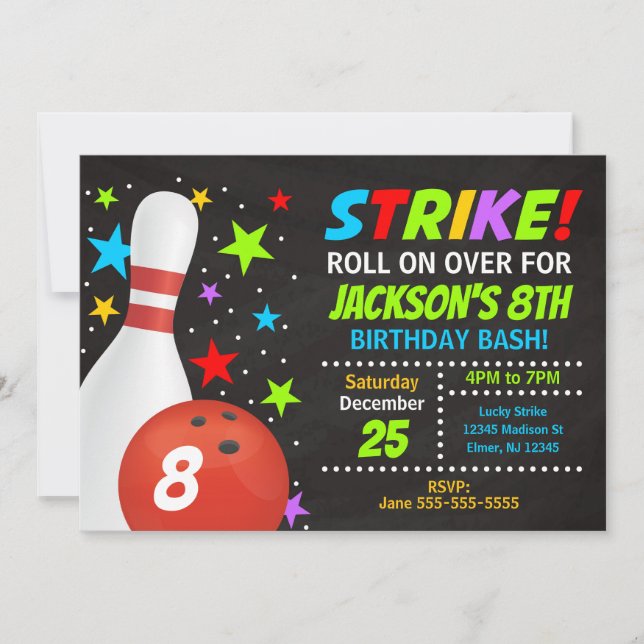 Convite para Festa de Aniversário Kids Bowling Str (Frente)