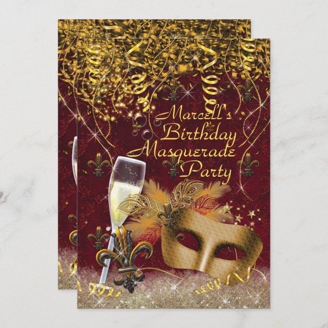 Convite para Festa de aniversário Mens Mascarada M (Frente/Verso)