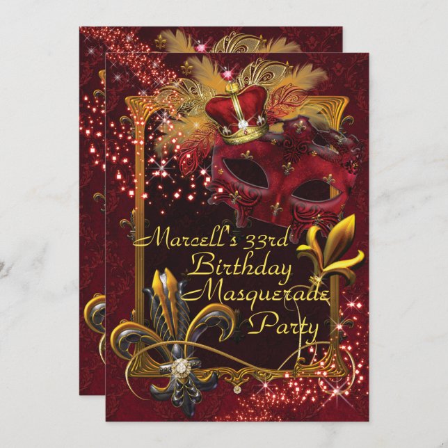 Convite para Festa de aniversário Mens Mascarada M (Frente/Verso)