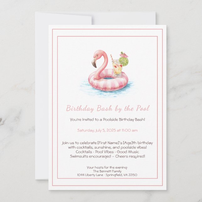 Convite para Festa de Aniversário na Piscina com D (Frente)