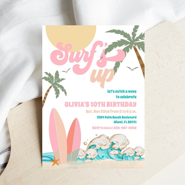 Convite para Festa de Aniversário na Praia de Surf (Criador carregado)
