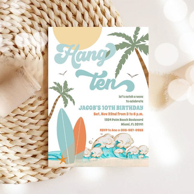 Convite para Festa de Aniversário na Praia de Surf (Criador carregado)