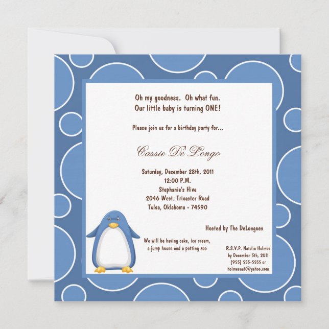 Convite para Festa de aniversário Pinguin Pok-a-Do (Frente)
