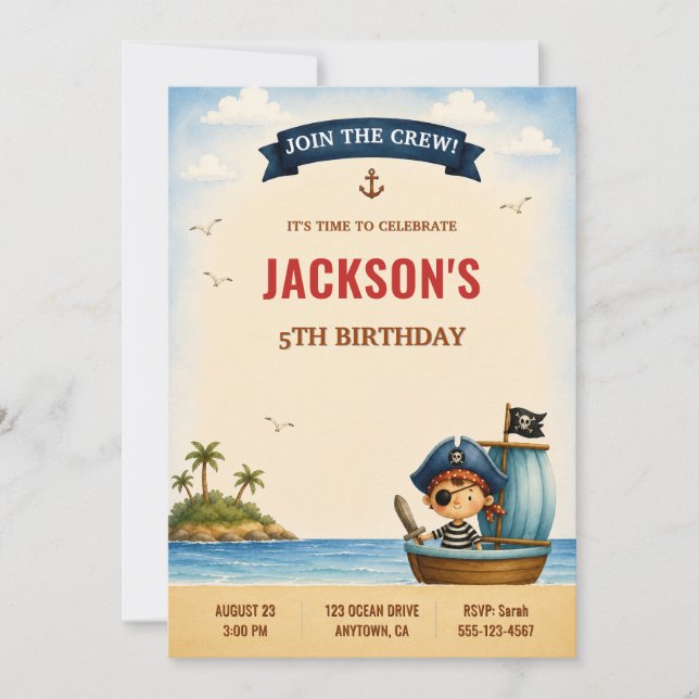Convite para Festa de Aniversário Pirata (Frente)