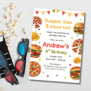 Convite para Festa de aniversário rápida, Burger &