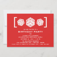 Convite para Festa de aniversário Red D20 Dice Gam